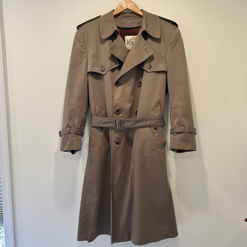 80s VTG London Club Men's Double-Breasted Lined Trench Coat - Khaki - 42R